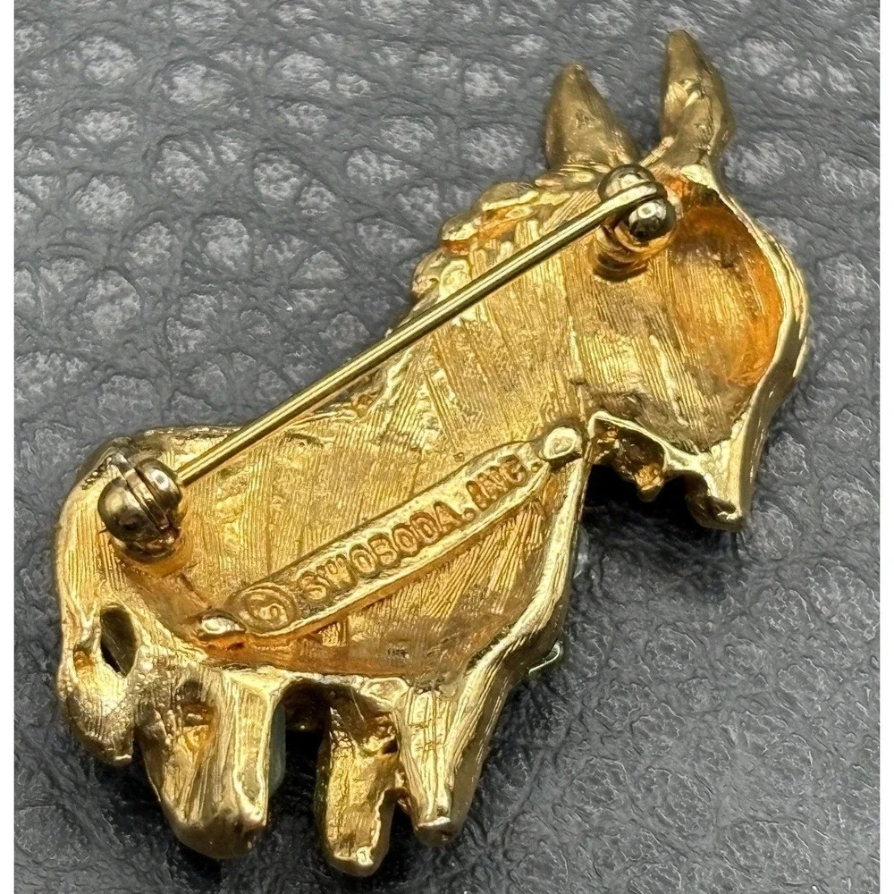 Vintage Swoboda Green Peridot Donkey Brooch Red Ruby Eyes Stone Pin
